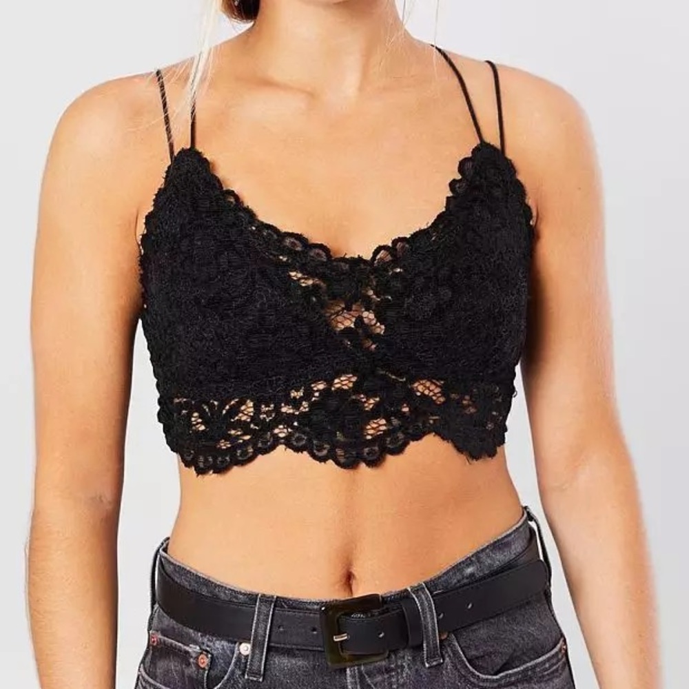 Free People Celine Black Velvet Bralette‎ XS Strappy Cross Back Whimsigoth Boho